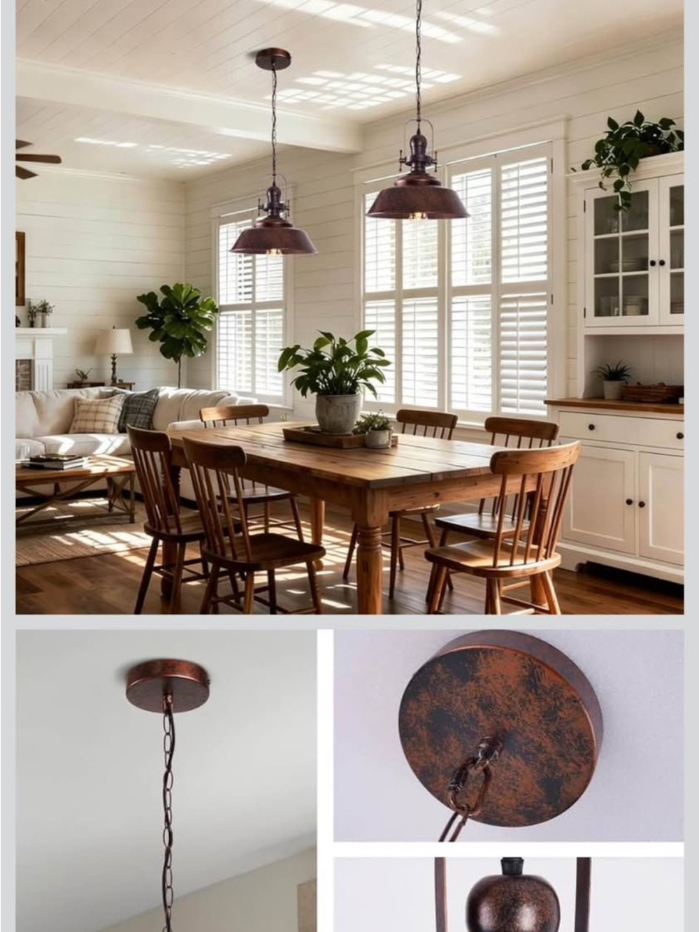 14" Copper Pendant Light, Farmhouse Industrial Vintage Hanging Light Fixtures